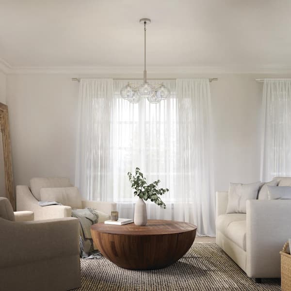 Anamaya 23.5 in. 5-Light Brushed Nickel Vintage Farmhouse Shaded Circle Chandelier for Kitchen