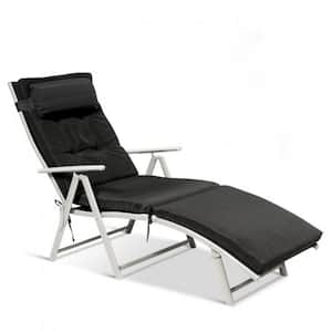 Metal Folding Outdoor Patio Chaise Lounge Adjustable Recliner with Black Cushion