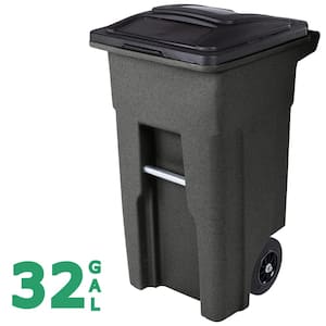 32 Gallon Blackstone Outdoor Trash Can/Garbage Can with Quiet Wheels and Attached Lid