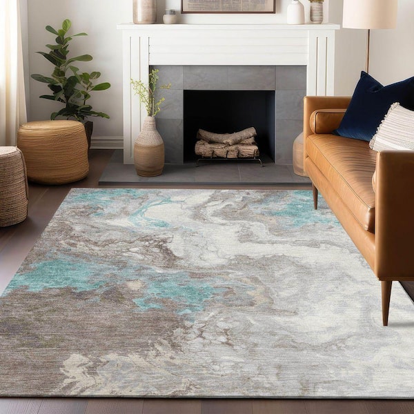 Chantille Machine Washable Indoor/Outdoor Abstract ACN1841 Teal 8 ft. x 10 ft. Accent Rug