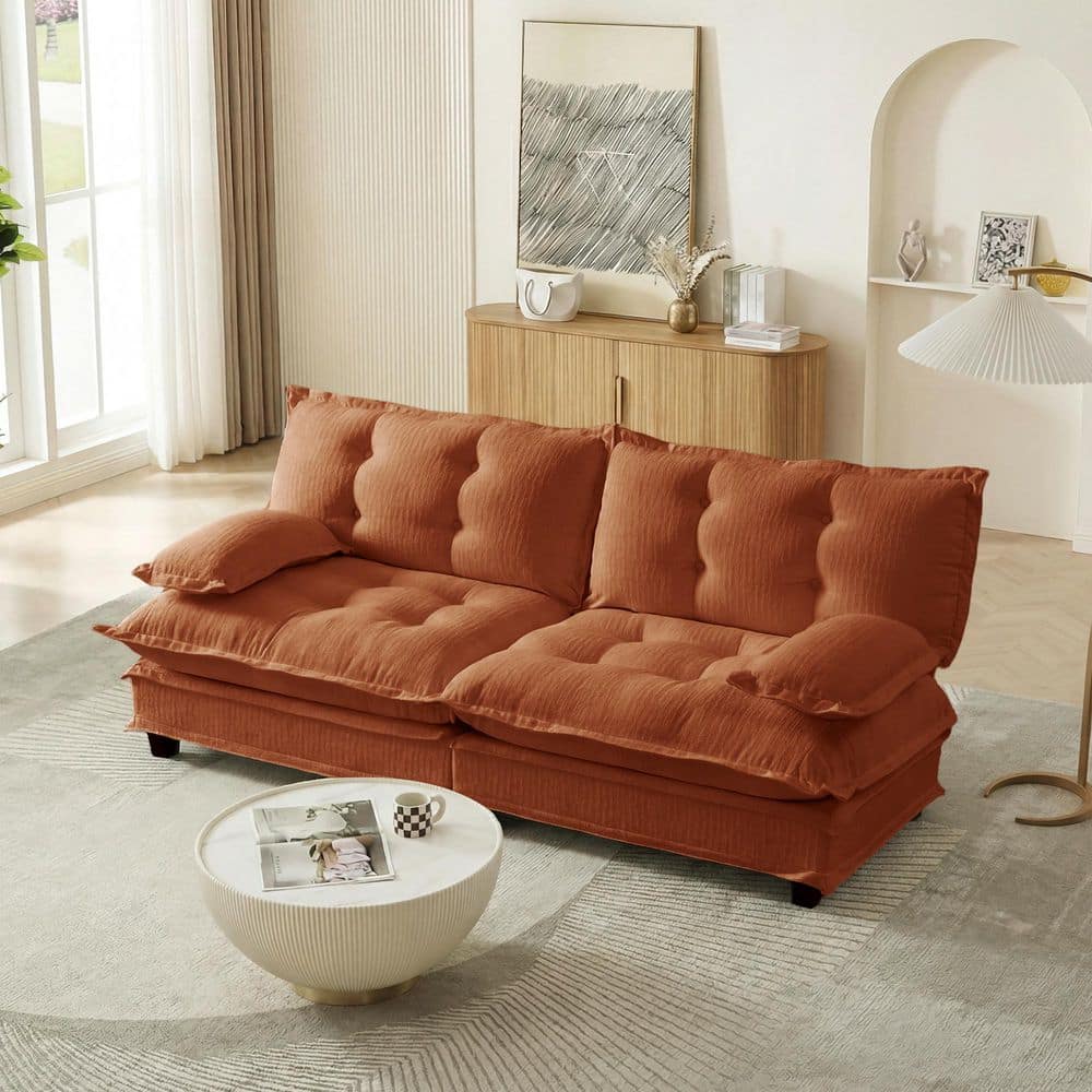 Wanda Modern 77 in. Pillow Top Arms Chenille Upholstered Rectangle Sectional Sofa in Orange price history on PriceWatchPro