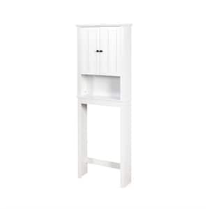 23.62 in. W x 67.32 in. H x 7.72 in. D White MDF Bathroom Over-the-Toilet Storage, with 3-Shelves and 1-Cabinet