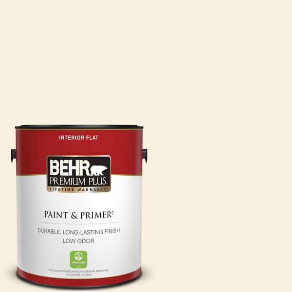 BEHR PREMIUM PLUS 1 gal. #340C-1 Powder Sand Flat Low Odor Interior Paint & Primer