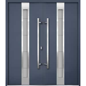 1717 72 in. x 80 in. Left-hand/Inswing Tinted Glass Gray Graphite Steel Prehung Front Door with Hardware