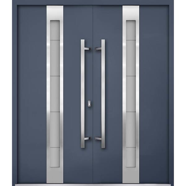 VDOMDOORS 1717 72 in. x 80 in. Left-hand/Inswing Tinted Glass Gray Graphite Steel Prehung Front Door with Hardware