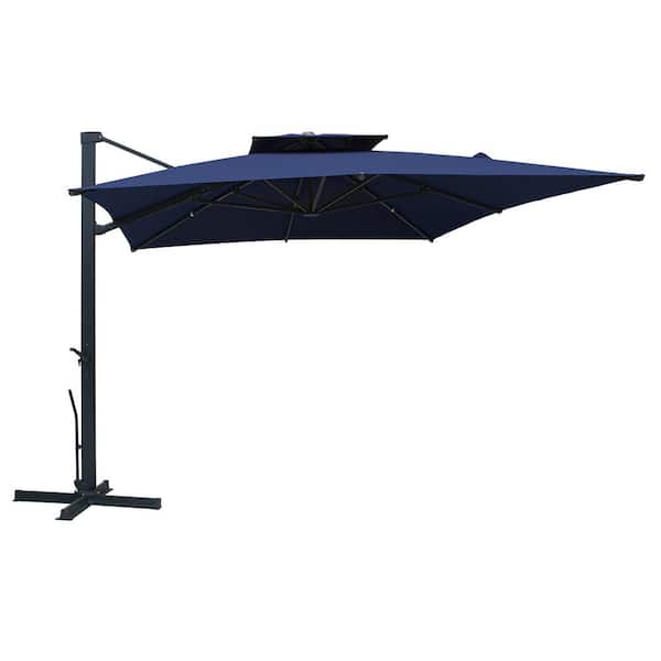Mondawe 13 ft. x 10 ft. Rectangular Outdoor Aluminum Cantilever Umbrella in Navy Blue