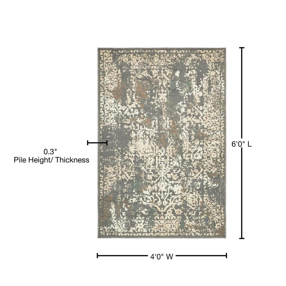 Gray and Beige Abstract 4' x 6' Stain-Resistant Synthetic Rug