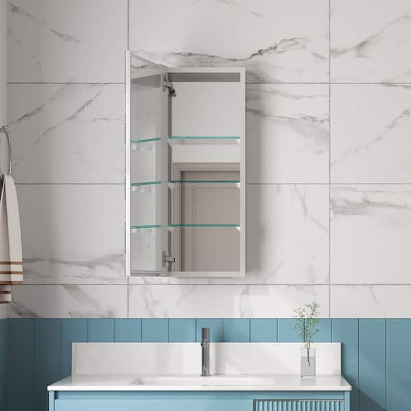 WYonder 12 in. W x 30 in. H Rectangular Aluminum Recessed/Surface Mount Left Swing Door Medicine Cabinet with Mirror
