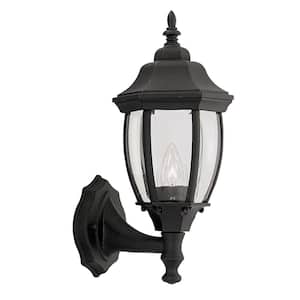 Tiverton Black 1-Light Outdoor Line Voltage Hardwired Porch Light Wall Sconce with No Bulb Included
