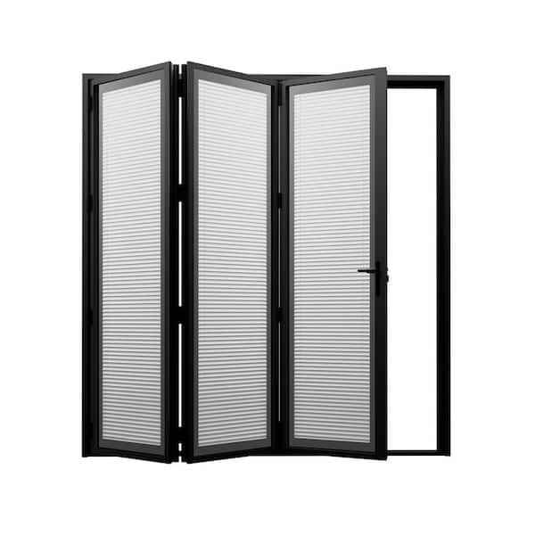 108 in. x 80 in. Right Opening/Outswing Double Tempered Glass Black Louver Aluminum Folding Patio Door