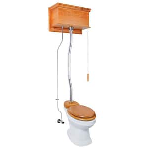 Light Oak High Tank Pull Chain Toilet 2-piece 1.6 GPF Single Flush Elongated Bowl Toilet in. White Seat Not Included