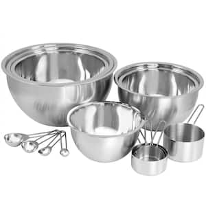 14-Piece Stainless Steel Measuring-cup and Spoon Set with Mixing Bowls