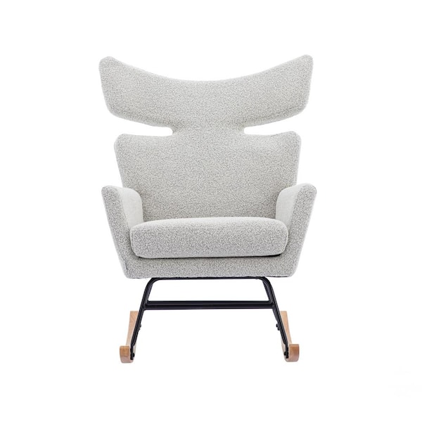 JASIWAY Gray Fabric Upholstered Fish Tail Shape Rocking Chair with Wood Leg Set of 1