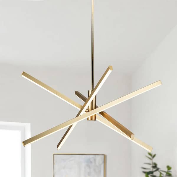 Bryan 4-Light Dimmable Integrated LED Gold Sputnik Modern Linear Chandelier