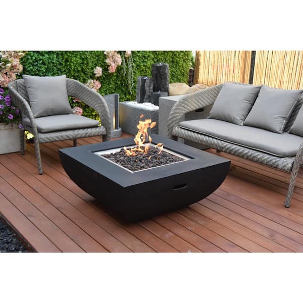 Aurora 34 in. x 14 in. Square Concrete Nature Gas Fire Pit in Black