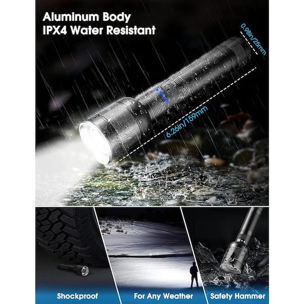 2000 Lumen Rechargeable LED Flashlight with Zoomable, 4 Modes, and Water Resistant, Ideal for Camping, Emergence(2-Pack)