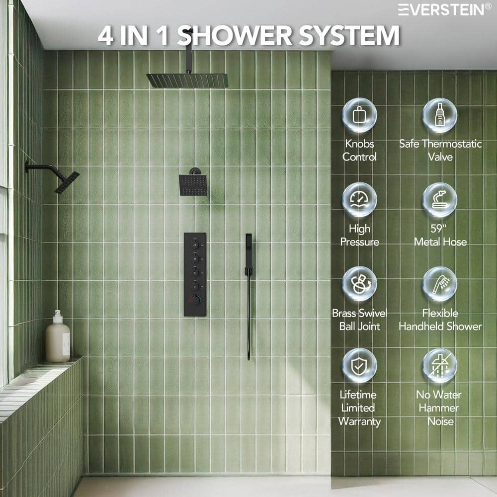 Matte Black 16" Stainless Steel Multi-Head Shower System
