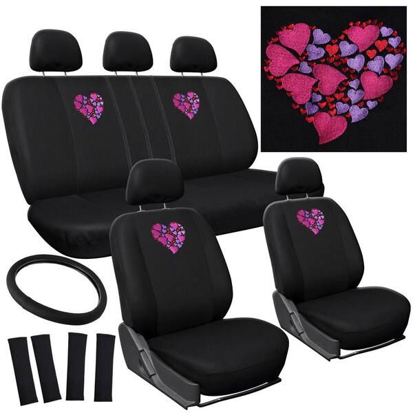 OxGord Polyester Seat Cover Set 24 in. L x 21 in. W x 40 in. H 17-Piece Embroidered Heart Seat Cover Set