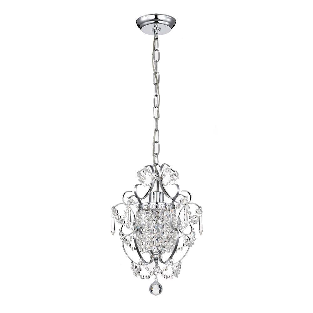 Polished Chrome Crystal Pendant Light – Modern Mini Chandelier, K9 Crystal Shade, Adjustable Height, E26 Base, For Kitchen/Dining/Bedroom