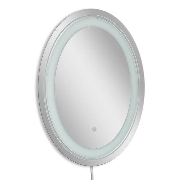 Deco Mirror 23 in. W x 29 in. H Single Frosted Oval LED Mirror