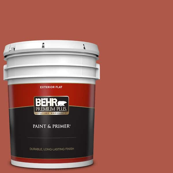 BEHR PREMIUM PLUS 5 gal. #PPU2-14 Tibetan Orange Flat Exterior Paint & Primer