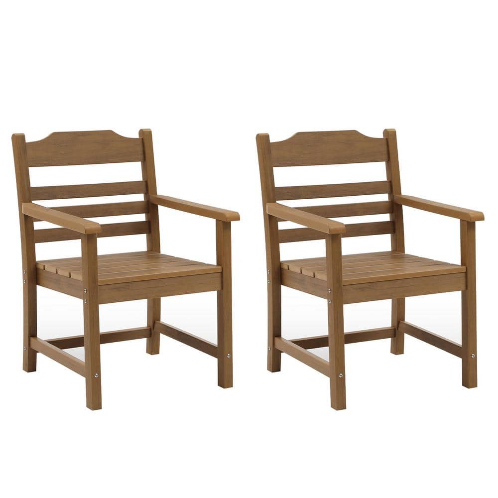 Teak Color HIPS Outdoor Dining Chair with Armset, Weather Resistant for Dec