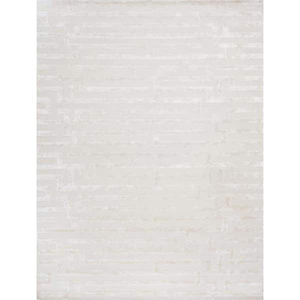 Pasargad Home Edgy Ivory 5 ft. x 8 ft. Bamboo Silk and Wool Geometric Area Rug