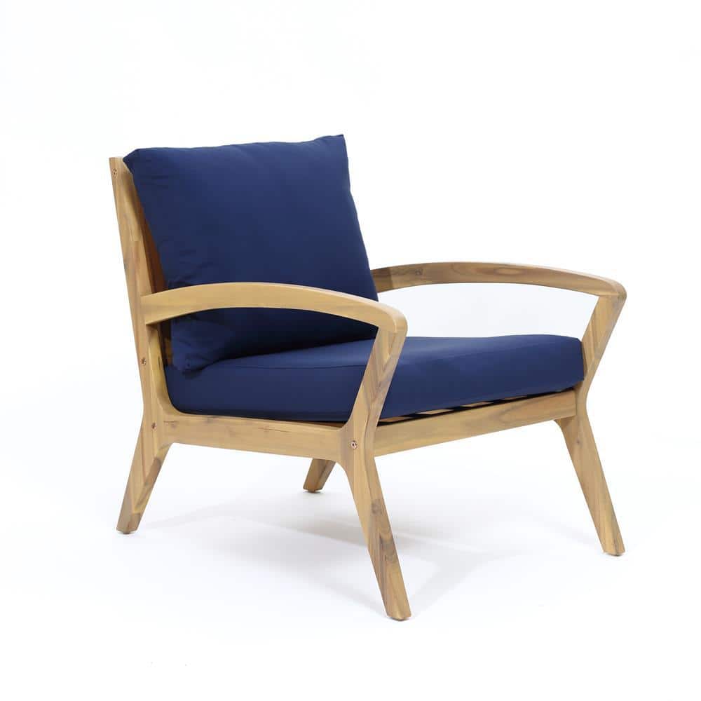 Acacia Wood Outdoor Conversation Set with Blue Cushions