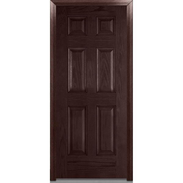 MMI Door 36 in. x 80 in. Severe Weather Left-Hand Outswing 6-Panel Stained Fiberglass Oak Prehung Front Door