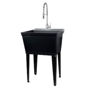 22.875 in. x 23.5 in. Black 19 Gallon Thermoplastic Utility Sink Set with High-Arc Stainless Steel Coil Pull-Down Faucet