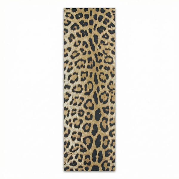 Dolce Amur Leopard Gold 2 ft. x 8 ft. Transitional Flatwoven Animal Print Polypropylene Runner Indoor/Outdoor Area Rug