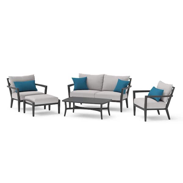 Venetia 5-Piece Aluminum Patio Conversation Seating Set with Sunbrella Gray Cushions