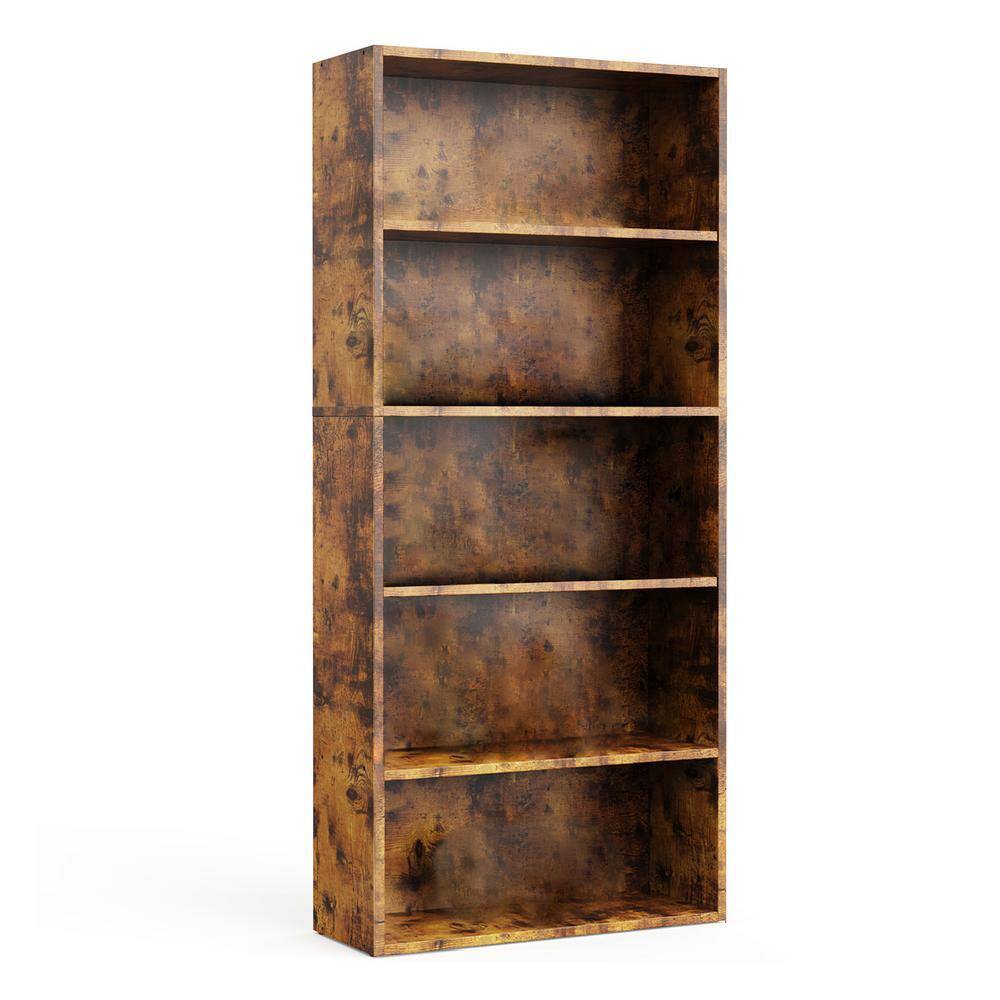 industrial shelf 5段 ビンテージ ブラウンIPR80 Tileon 5-Shelf Brown Freestanding MDF Open Bookcase, Pantry
