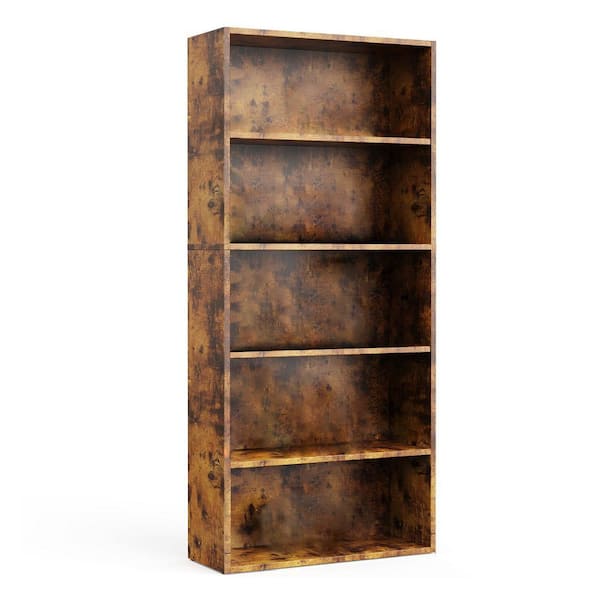 industrial shelf 5段 ビンテージ ブラウンIPR80 Tileon 5-Shelf Brown Freestanding MDF Open Bookcase, Pantry