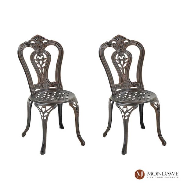 2-Piece Antique Bronze European Carving Cast Aluminum Outdoor Armless Bistro Chair for Yard