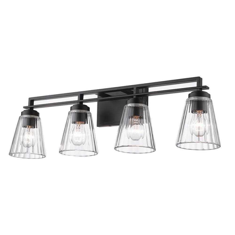 Lyna Matte Black Steel Vanity Light with Clear Glass Shades