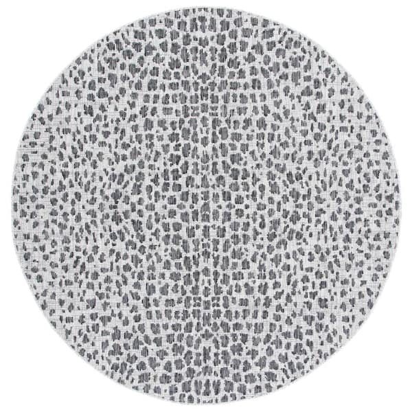 SAFAVIEH Courtyard Gray/Black Doormat 3 ft. x 3 ft. Cheetah Geometric Indoor/Outdoor Patio Round Area Rug
