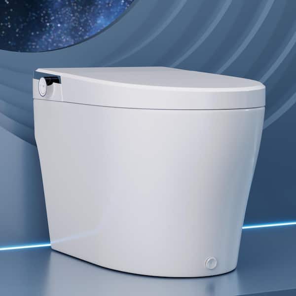 DEERVALLEY 1.28 GPF Tankless Elongated Smart 1-Piece Toilet Bidet in White with Auto Close/Open/Flush, Warm Air Dryer
