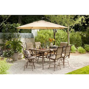 11 ft. Cantilever Solar LED Offset Outdoor Patio Umbrella in Putty Beige