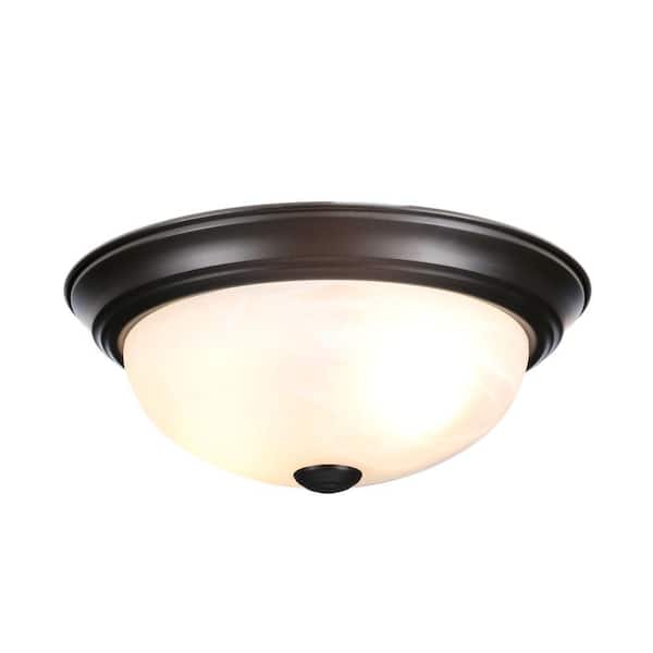 14 in. Medium 2-Light Oil Rubbed Bronze Ceiling Light Flush Mount