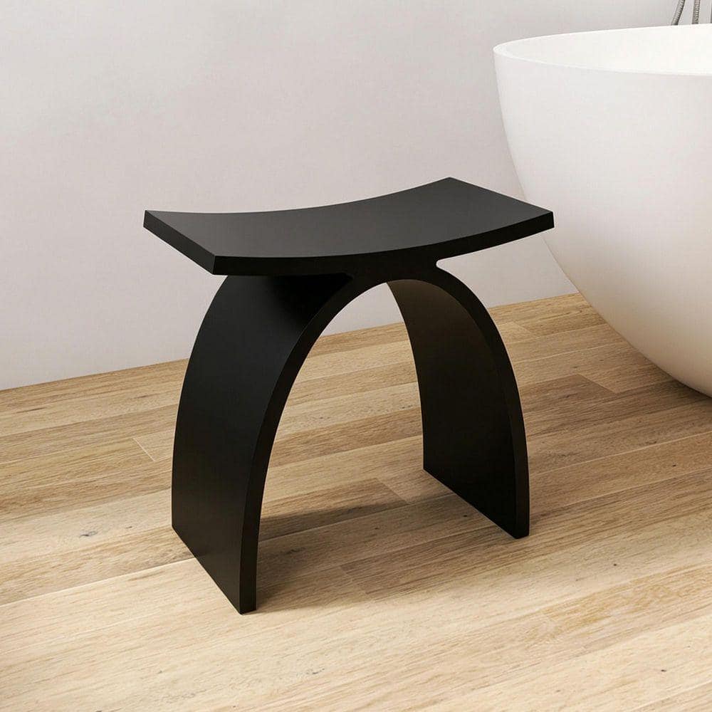 Sotix 16 in. x 9 in. Freestanding Solid Surface Shower Stool Vanity Seat in Black