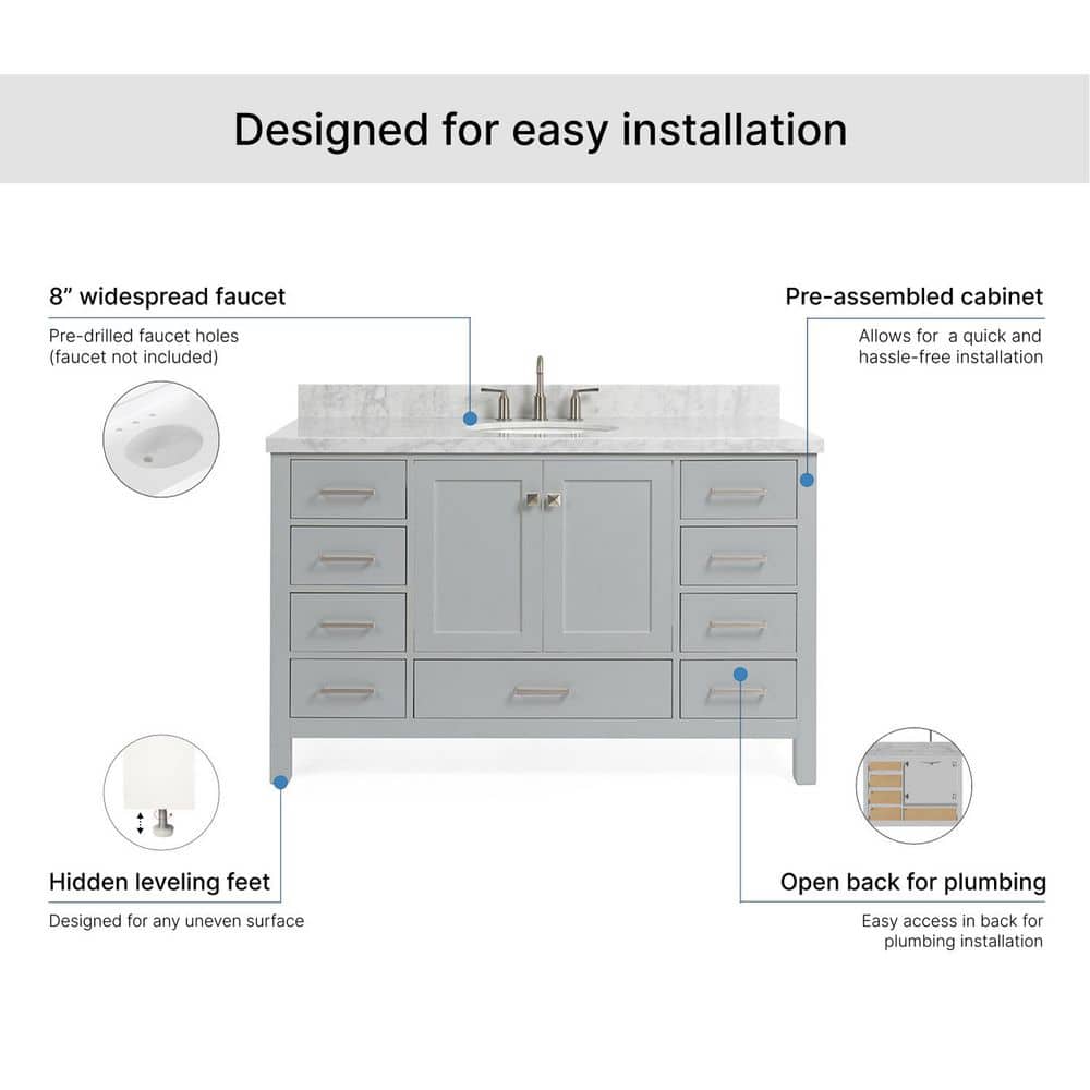 Cambridge 55" Gray Marble Single Basin Vanity Set