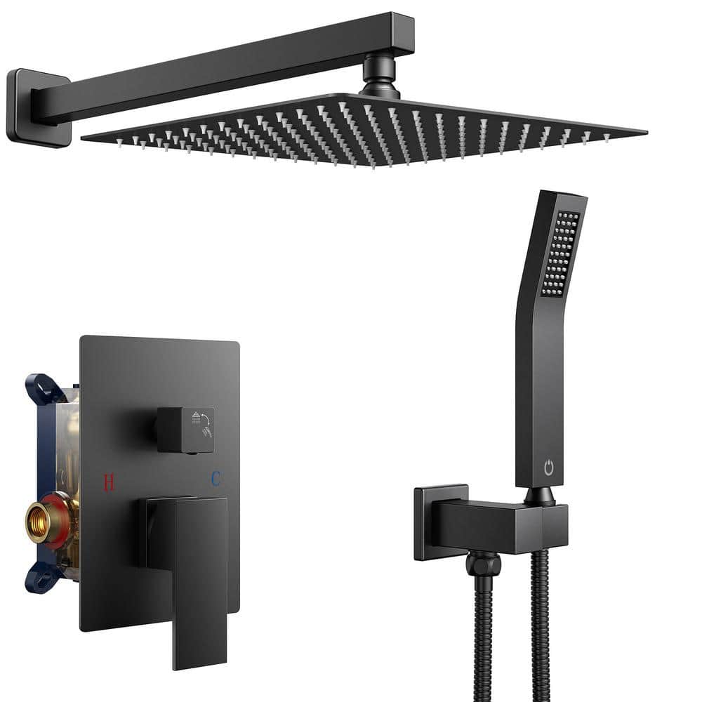 10 in. 2-Jet High-Pressure Rainfall Bathroom Shower System in Matte Black w