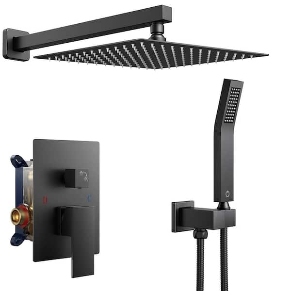 ANZA 10 in. 2-Jet High-Pressure Rainfall Bathroom Shower System in Matte Black with Square Head and Handheld Showe