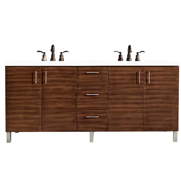 James Martin Vanities Metropolitan 72 in.W x 23.5 in.D x 33.8 in. H Double Vanity in American Walnut with Quartz Top in Classic White