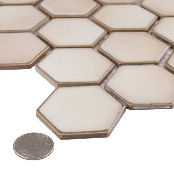 Merola Tile Hudson Due 2 in. Hex Truffle 11 in. x 13 in. Porcelain