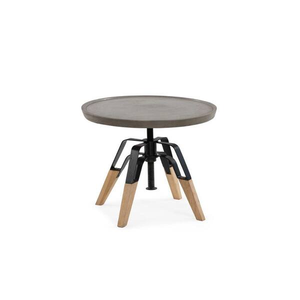 Benjara 22 in. Gray Round Wood End Table with Metal Frame