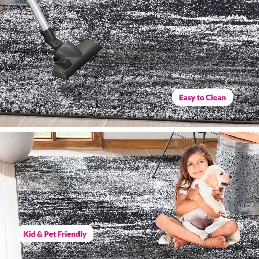 Adirondack 11 ft. x 11 ft. Silver/Black Solid Color Distressed Square Area Rug - thumbnail 3