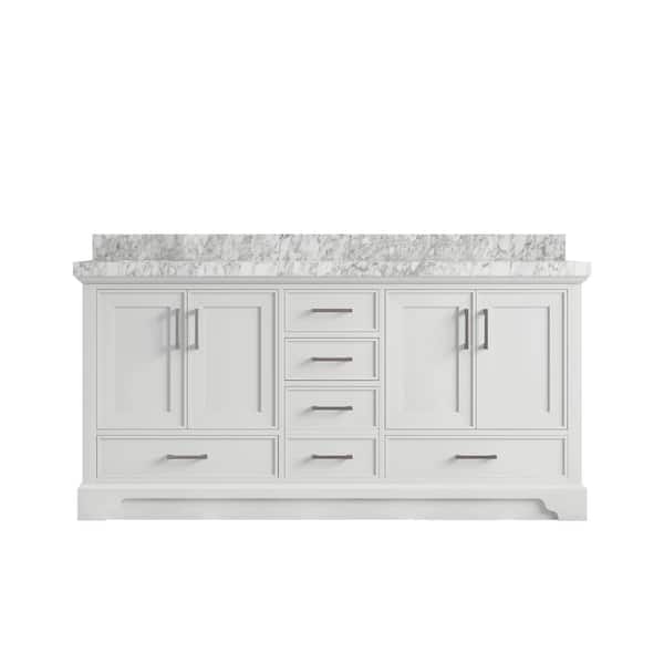 Willow Collections Charlotte 72 in. Double Sink Freestanding White Bath Vanity with Carrara Marble Top