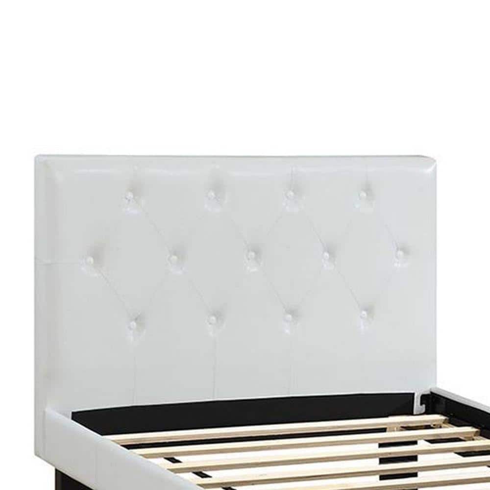 Sleek Modern Twin Bed with White Faux Leather Tufted Headboard